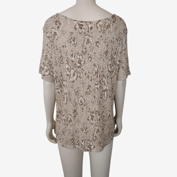 Worthington Tan Floral Popcorn Textured Stretch Short Sleeved Blouse 1X - Picture 6 of 9